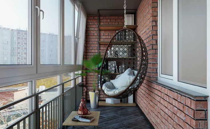 Балкон в стиле лофт с коконом